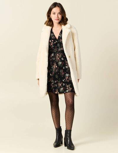 Manteau long laine mouton creme femme