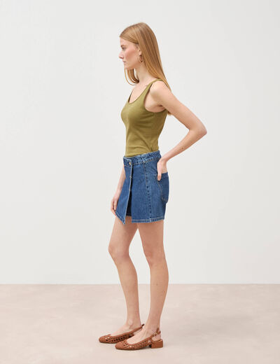 Jupe-short taille haute en jeans denim stone femme