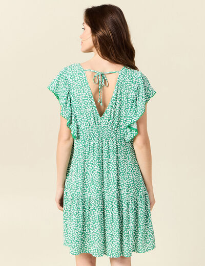 Robe évasée dos en V vert femme