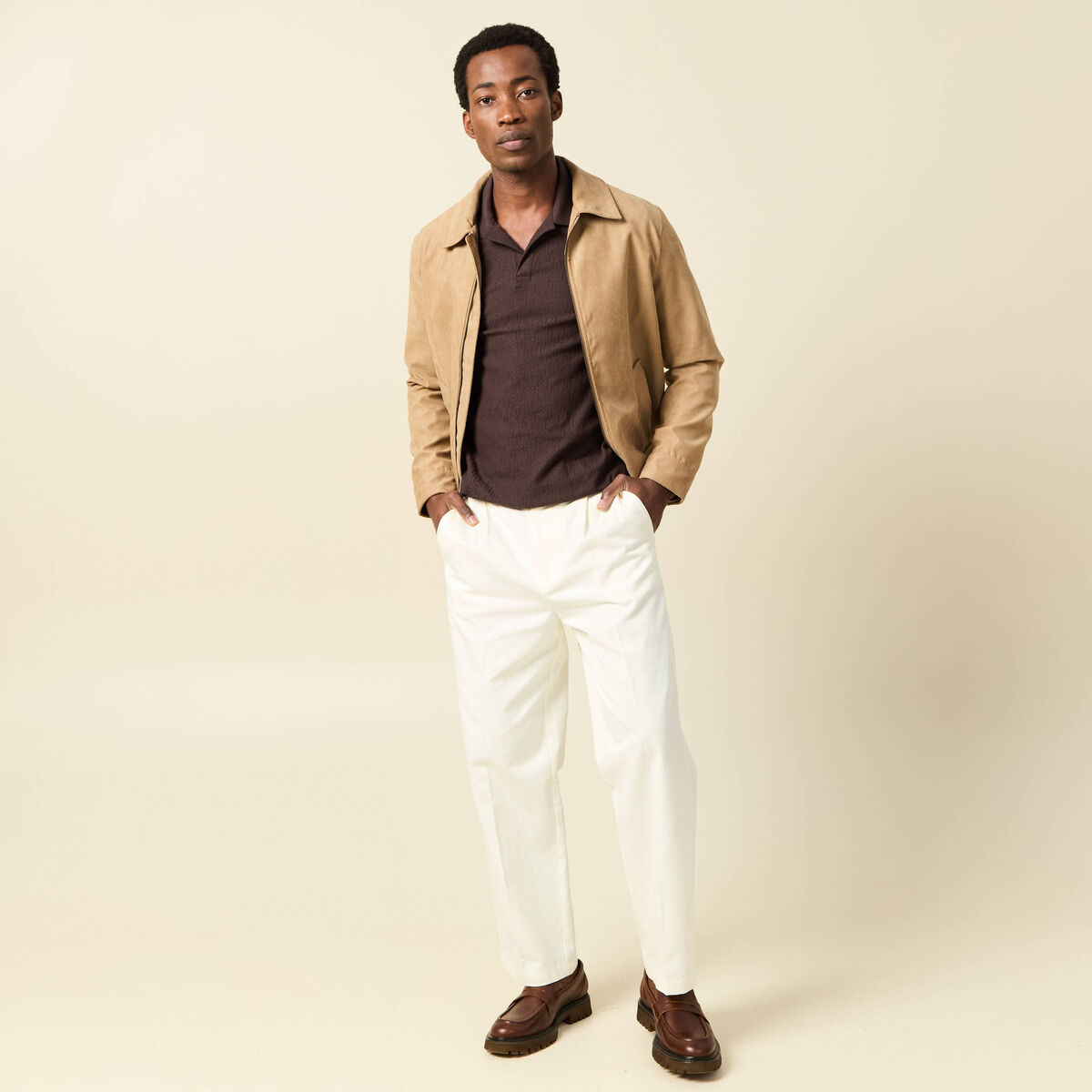 Polo manches courtes marron fonc&eacute; homme