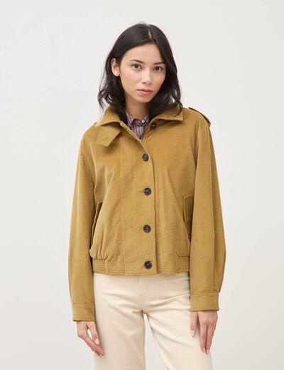 Veste en velours col biker camel femme