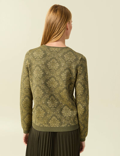 Pull manches longues col rond vert kaki femme