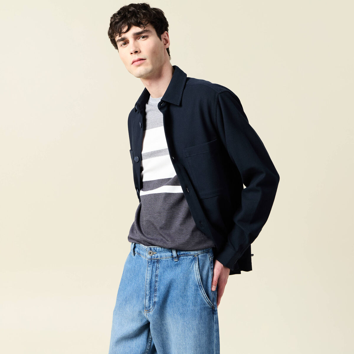 Surchemise manches longues bleu marine homme