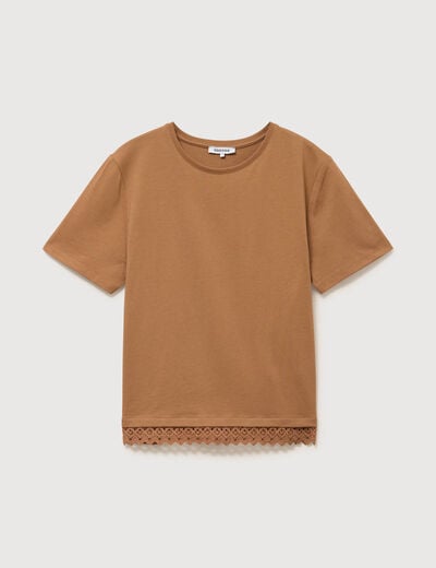 T-shirt droit col rond manches courtes marron femme