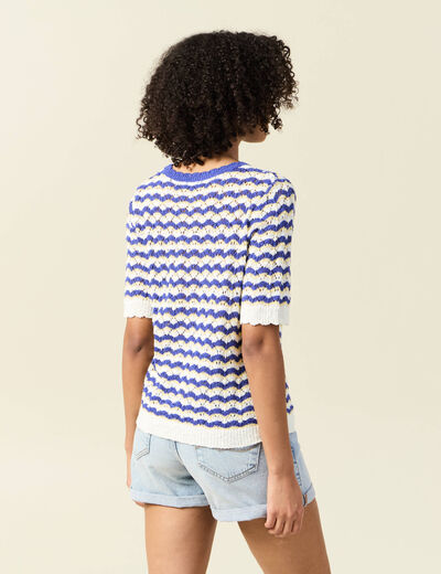 Pull manches courtes bleu electrique femme