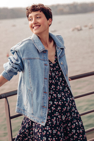 Blouson droit en jean denim used femme