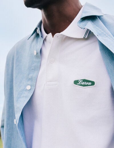 Polo cintr&eacute; en coton manches courtes blanc homme