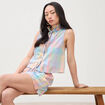 Top sans manches col montant en coton multicolore femme