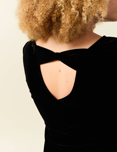 Robe manches longues en velours noir femme