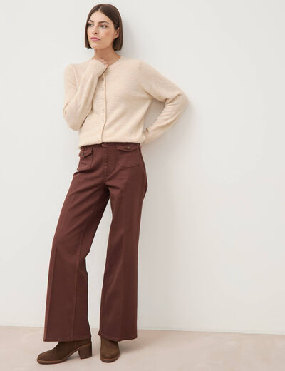 Jeans flare taille haute marron femme