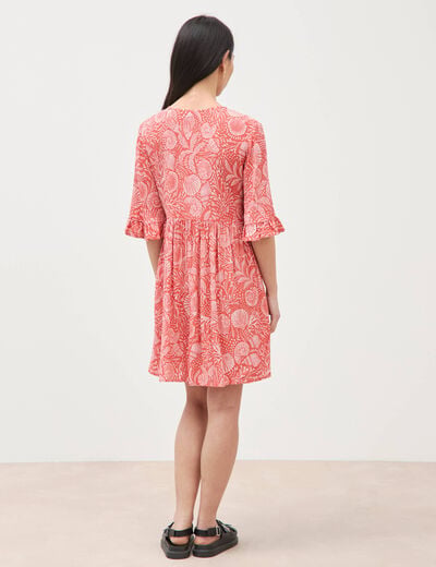Robe col v manches au coude orange corail femme