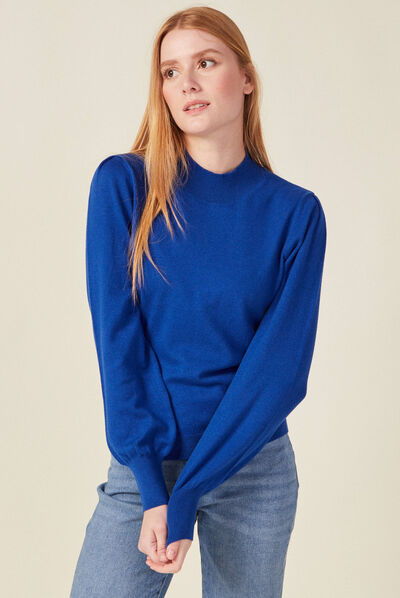 Pull manches longues bleu electrique femme