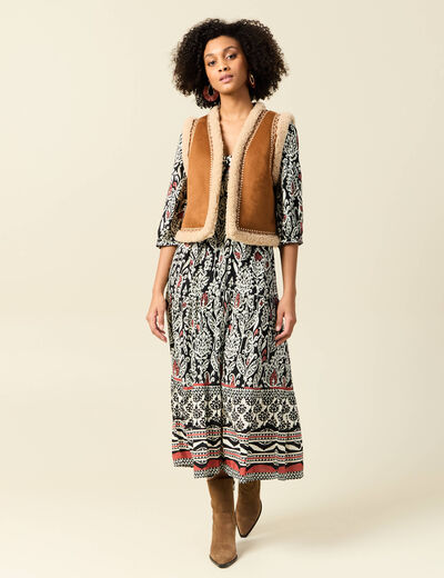 Robe longue évasée noir femme