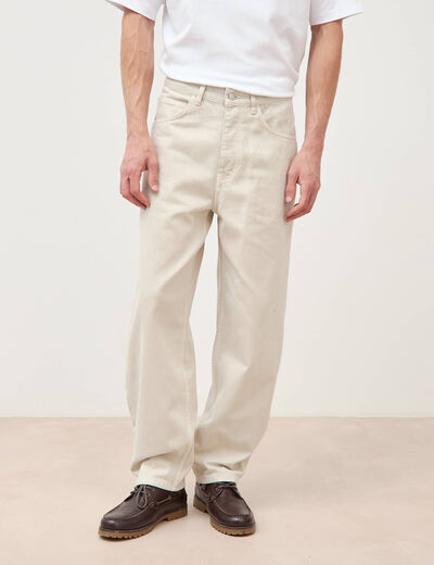 Jeans large longueur 32 en coton denim beige homme