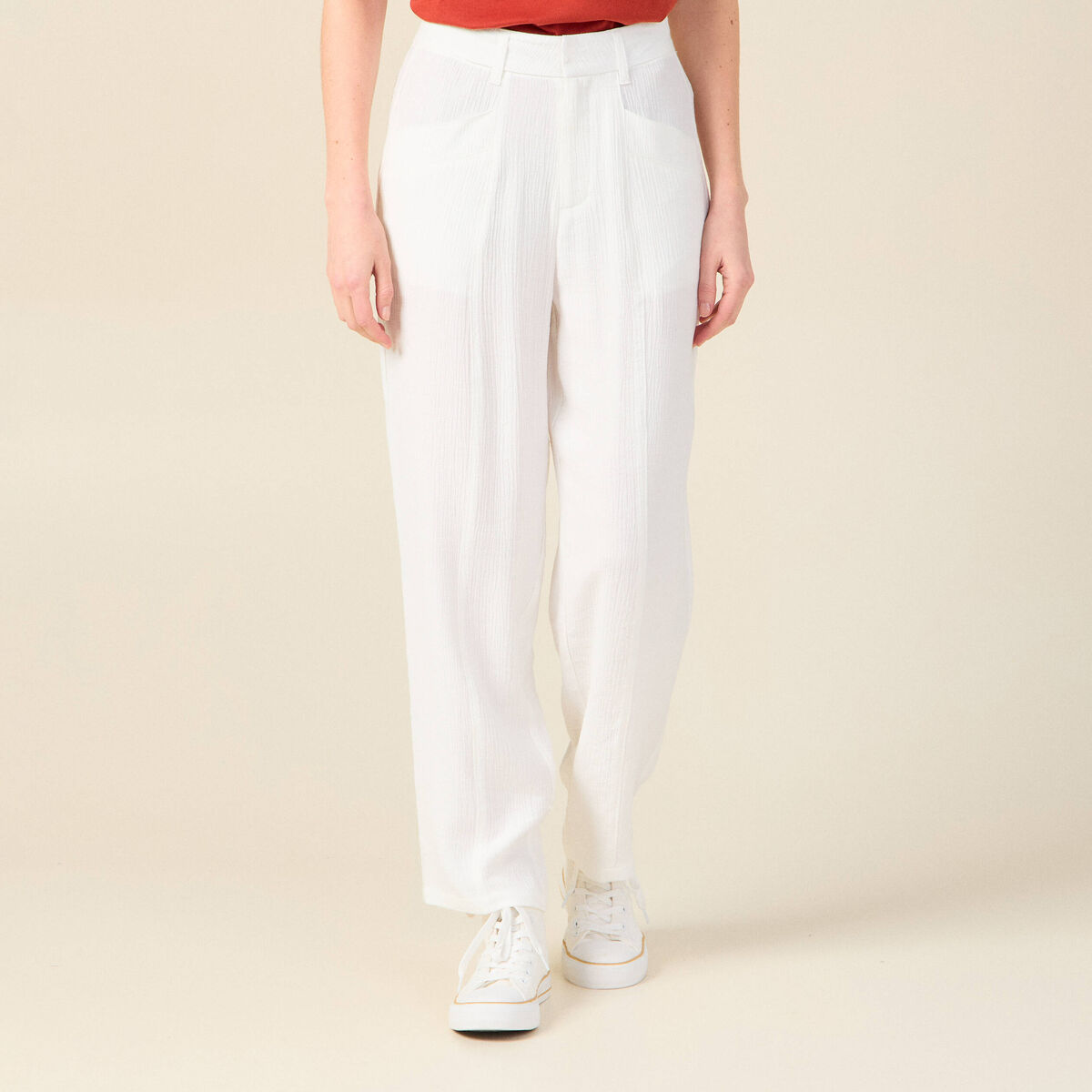 Pantalon cargo fluide ecru femme