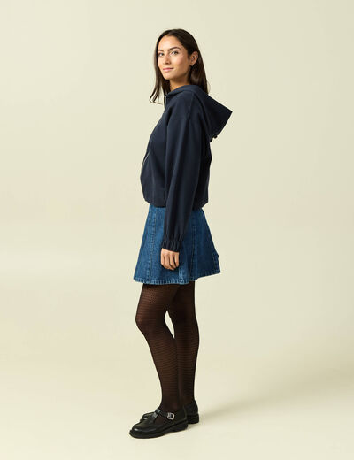 Sweat &agrave; capuche manches longues doubl&eacute; bleu marine femme