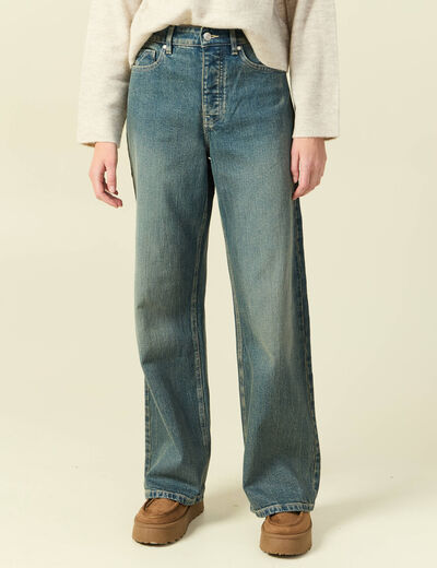 Jeans large taille haute bleu gris femme