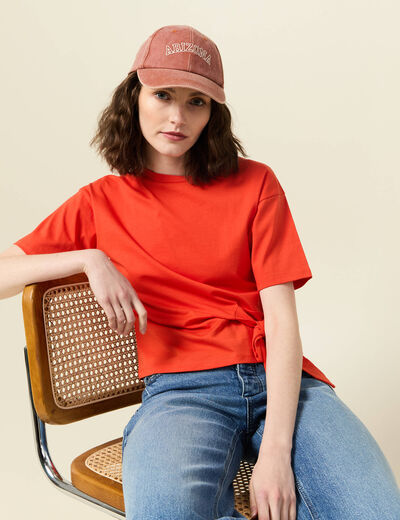 T-shirt manches courtes noeud orange femme