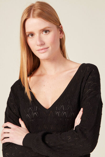 Pull fin à manches longues noir femme