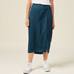 Jupe midi droite fendue satin bleu canard femme