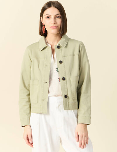 Blouson boutonné vert kaki femme