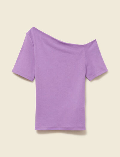 T-shirt asymétrique manches courtes violet femme