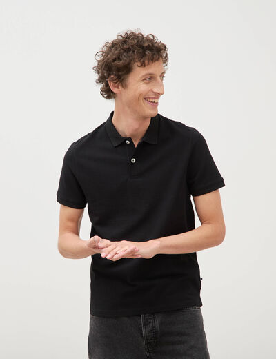 Polo cintr&eacute; en coton manches courtes noir homme