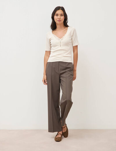 Pantalon droit taille haute taupe femme