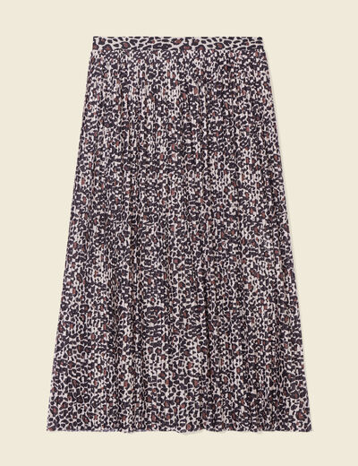 Jupe longue évasée plissée marron clair femme