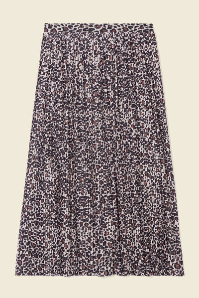 Jupe longue évasée plissée marron clair femme