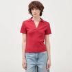 T-shirt polo ajust&eacute; c&ocirc;tel&eacute; en coton bordeaux femme