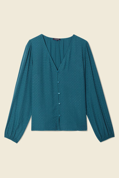 Chemise manches longues vert canard femme