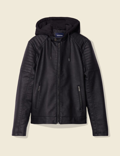 Veste droite avec capuche noir homme