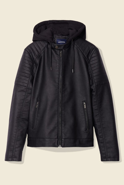Veste droite avec capuche noir homme