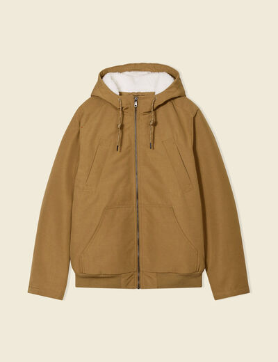 Parka courte &agrave; capuche beige homme