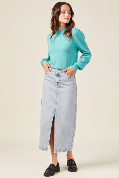 Pull manches longues bleu turquoise femme