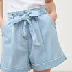 Short taille haute en jeans denim bleach femme