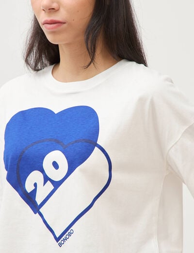 T-shirt droit cropped manches coude ecru femme