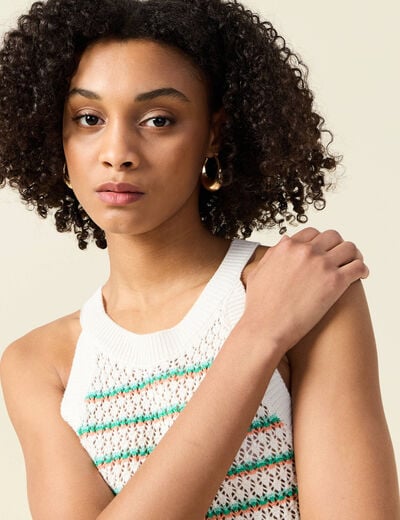Débardeur tricot ajouré blanc femme