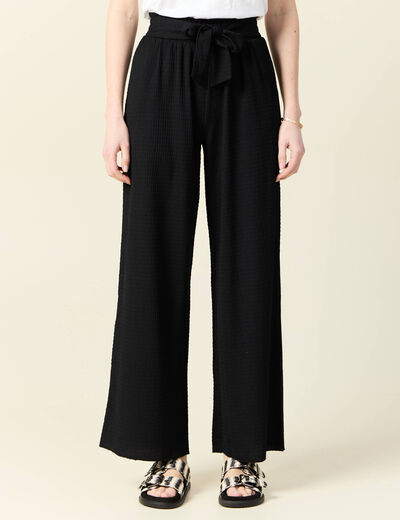 Pantalon large fluide noeud noir femme