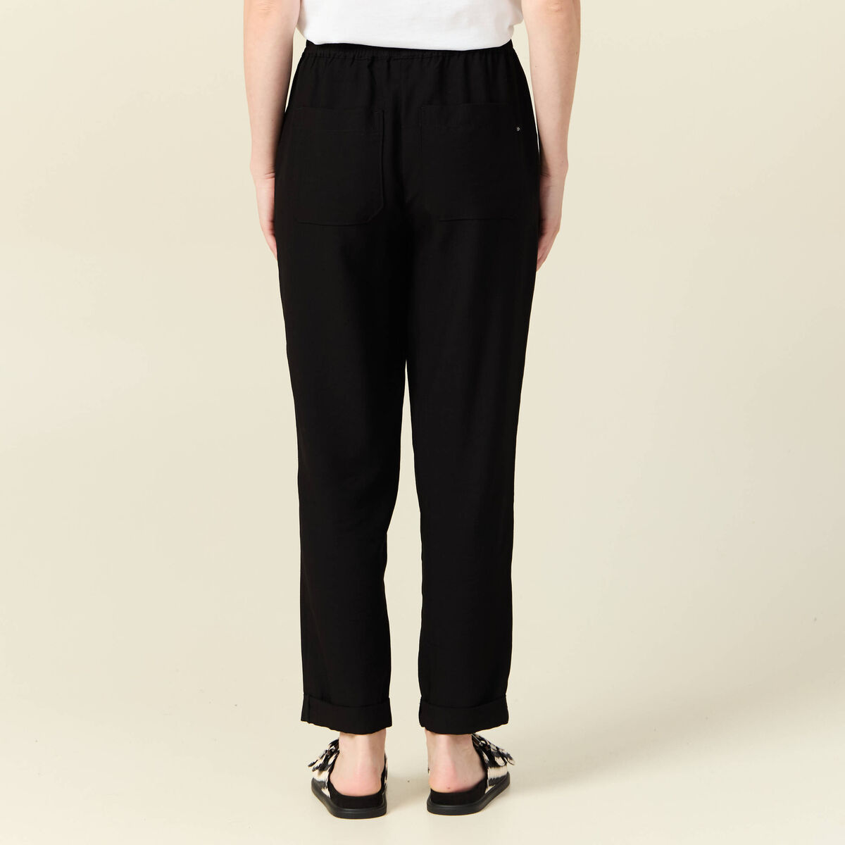 Pantalon droit à coulisse noir femme