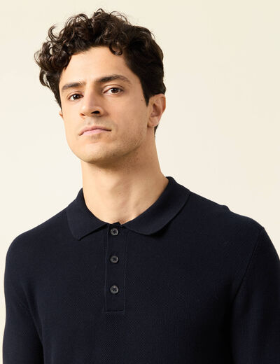 Polo manches longues bleu marine homme