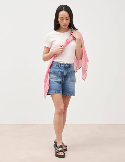 Short en jean taille haute denim stone femme