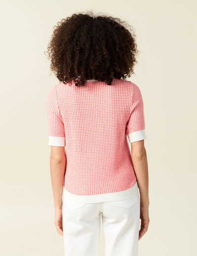 Pull droit court manches courtes ecru femme