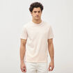 T-shirt ray&eacute; col rond manches courtes rose poudr&eacute;e homme
