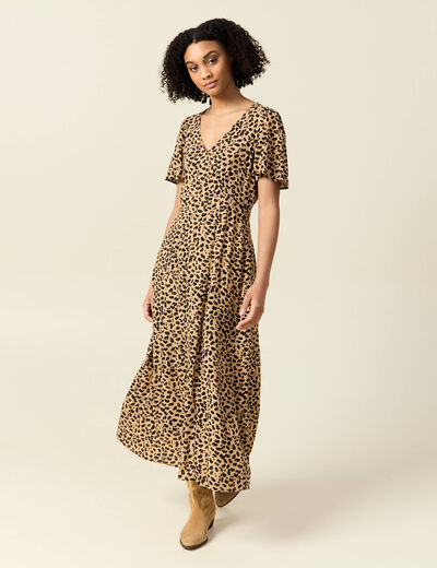 Robe longue éco-responsable marron clair femme