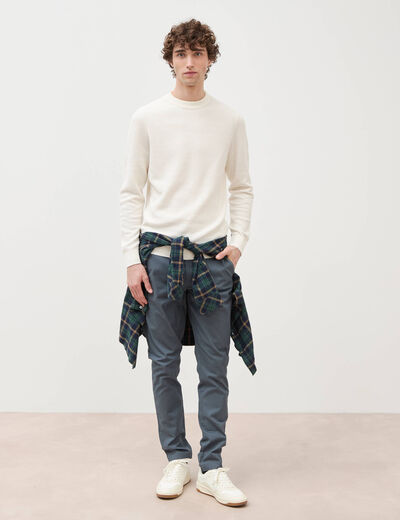 Pull col rond ecru homme