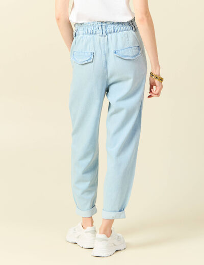 Jeans slouchy taille haute denim bleach femme