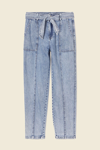 Jeans paperbag ceinturé denim snow bleu femme