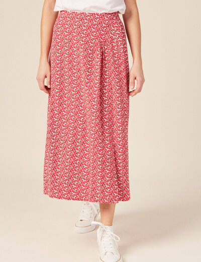 Jupe midi évasée rouge femme